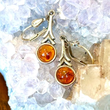 Sterling Silver Baltic Amber Earrings Vintage Retro Estate Jewelry Gift 925 