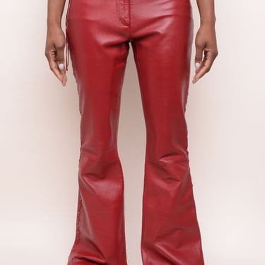 Red Leather Lace-Up Pants
