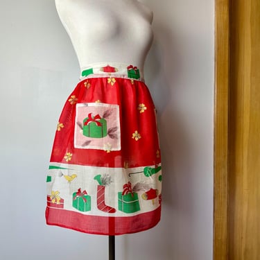 vintage Holiday apron 1950’s Christmas aprons~ hostess holiday party~ kitschy Pinup rockabilly Big bow in the back~ open size 