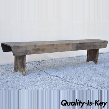 Antique French Country Primitive Distressed Wood Plank 86" Long Bench