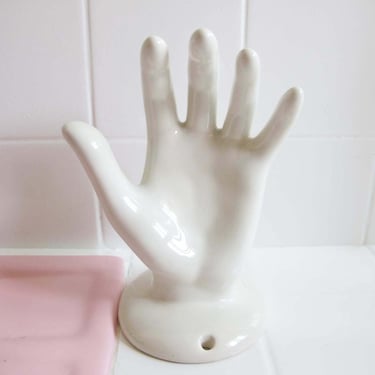 80s Ceramic White Hand Sculpture - Hand Key Holder - Quirky Gift For Best Friend Housewarming - 1980s Decor - Vaporwave Surreal Art 