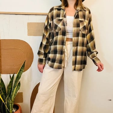 Vintage 90s Brown Worn in Soft Cotton Button Down Oversized Flannel Shirt 