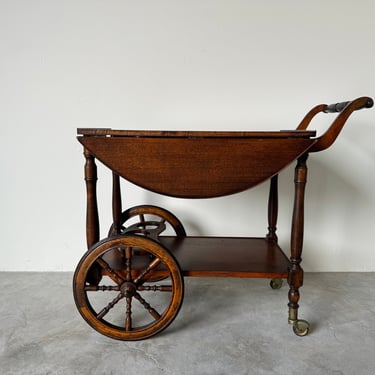 Vintage Solid Mahogany  Bar Cart  With Drop Leaf Sides 