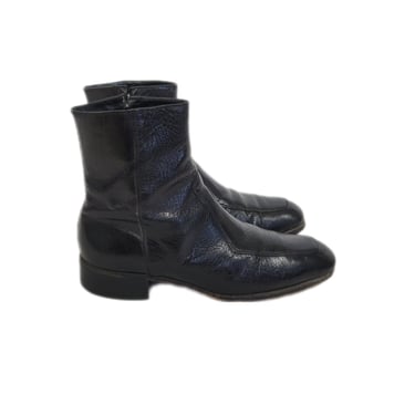 Vintage 1970's Black Leather Zippered Florsheim Ankle Boots I Mens Sz 8 I Womans Sz 10 