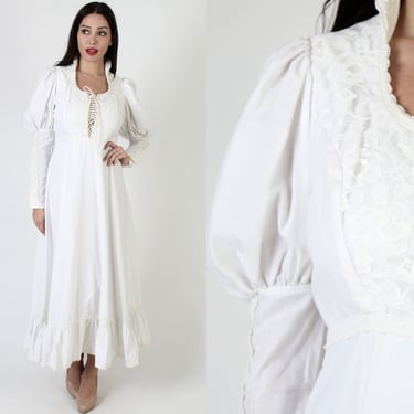 Gunne Sax Cottagecore Wedding Dress, Jessica McClintock Renaissance Fair Outfit, All White Bohemian Bridal Corset Maxi 13 