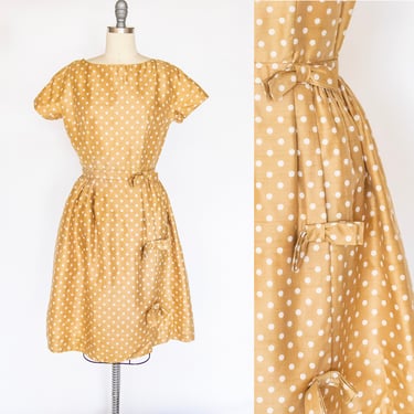 1950s Dress Silk Polka Dot Full Skirt S 