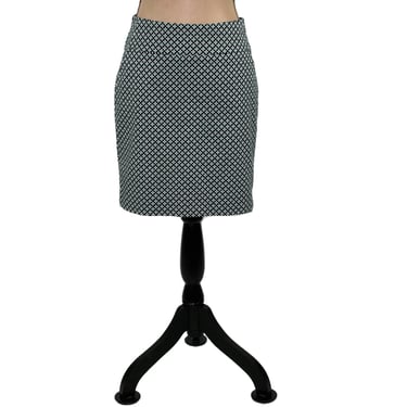 S - Y2K Cotton Mini Pencil Skirt Small, Pockets Short Summer Geometric Polka Dot Mint Green Navy Blue 2000s Clothes Women Vintage ANN TAYLOR 