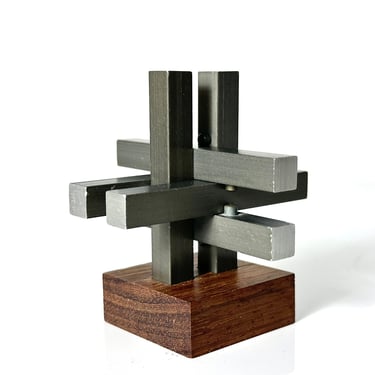 Vintage Rosewood Aluminum Puzzle Sculpture 1960s Mid Century Modern 