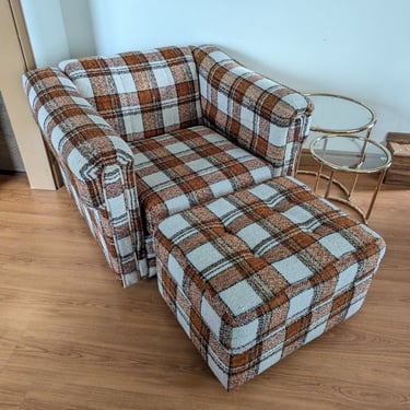 MCM Plaid Club Lounge Chair & Ottoman by Stanton Ind.