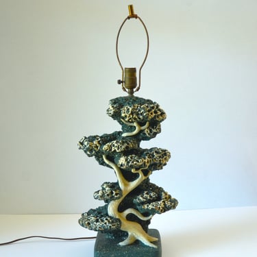 Mid-Century 1950's Chalkware Bonsai Tree Lamp by Reglor of California 