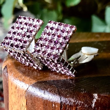 Vintage Pink Rhinestone Clip On Earring Mid Century Estate Jewelry Retro Fashion 