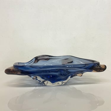1960s Murano Blue Art Glass Sculptural Dish Modern Organic Form ITALY 