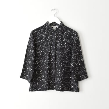vintage 90s silk shirt, dot print button down blouse 