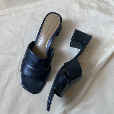 Leather Block Heel Mule Sandal 
