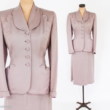 1940s Beige Wool Suit | 40s Beige Wool Gabardine Suit | Kipness Originals | Medium 