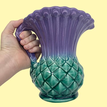 Vintage Govancroft Pitcher Vase Retro 1950s Farmhouse + Highland Ware + Purple and Green + Ceramic + Thistle + Made In Scotland + Home Decor 