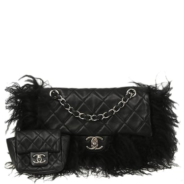 Chanel Black Lambskin Fur Shoulder Bag