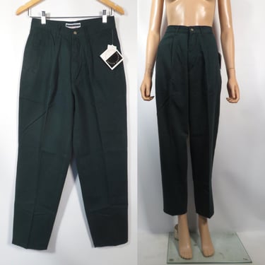 Vintage 90s Deadstock Hunter Green Cotton Pleat Front Trousers Size 28 x 28 