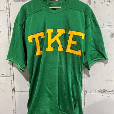 Vintage 60s Tau Kappa Epsilon Football Jersey Shirt with Patch Letters TKE 