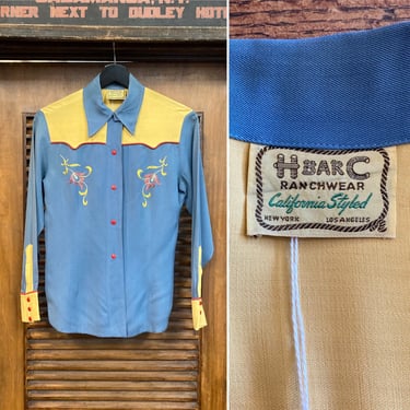 Vintage 1940’s “H Bar C” Cowboy Western Ladies Gabardine Rodeo Rockabilly Shirt, 40’s Ranchwear, Vintage Clothing 