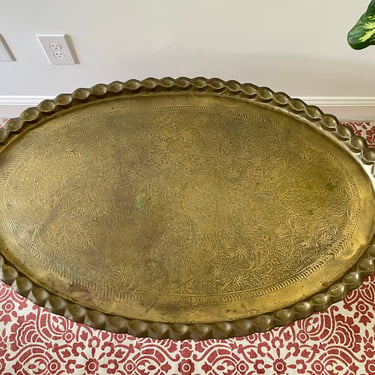 Vintage Large Oval Brass Tray for Spider Leg Coffee Table Base - Scalloped Edges 