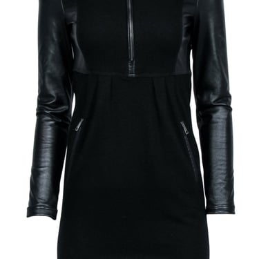 Burberry - Black Leather Long Sleeve Mini Dress Sz 2