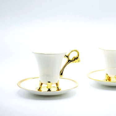 Vintage Demitasse and Saucer Set "The Lion" | Set of Two Vintage Espresso Cups with Saucers 