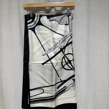 Hermes 140cm Black and White Silk Scarf
