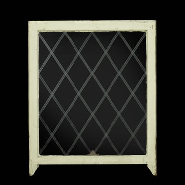 Reclaimed Etched Cross Pattern Glass Pine Sash Window 33 x 28