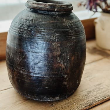 Large Vintage Hand-carved Wood Jug/Pot 