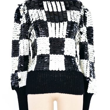 Checkered Paillette Crochet Sweater