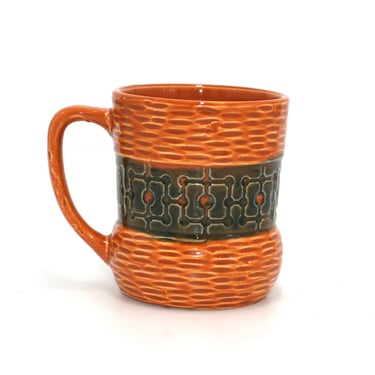 vintage mid century coffee mug in burnt orange and avocado green/made in japan 