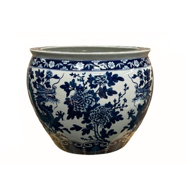 Chinese Crackle Base Blue White Double Dragon Peony Porcelain Pot ws4328E 