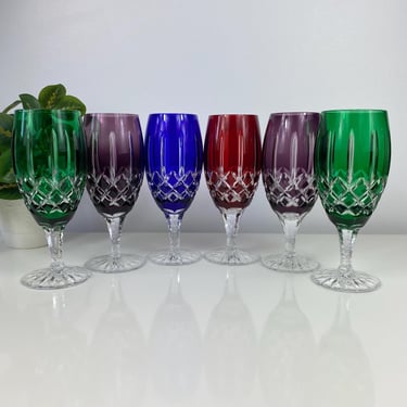 Vintage Ajka Arabella Cut to Clear Crystal Glasses Goblets Set of Six, Hungarian Crystal Iced Tea or Water Glasses, Fancy Table Setting 