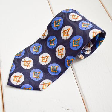 Vintage Blue Freemason Square and Compass Necktie 