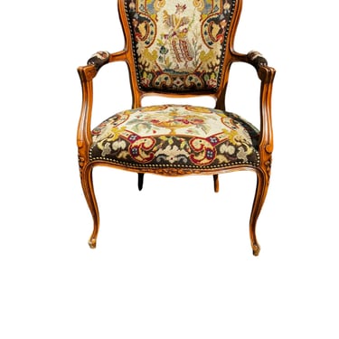 18th Century Louis XV Needlepoint Walnut and Tapestry Fauteuil Armchair