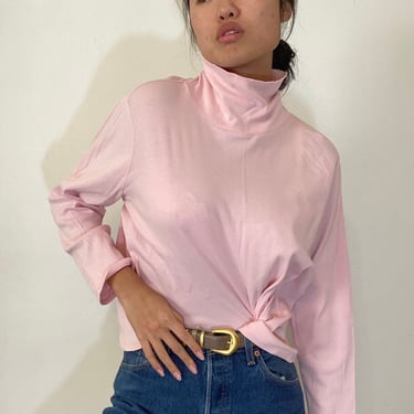 90s Ralph Lauren turtleneck / vintage blush pink soft cotton jersey Ralph Lauren oversized turtleneck | XL 
