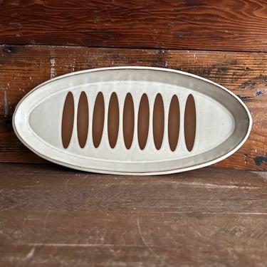 Oval Platter -  Warm White and Brown with Geometrics 