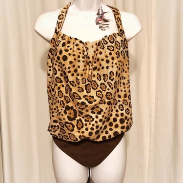 80s leopard halter bathing suit, animal print vintage one piece swimsuit 