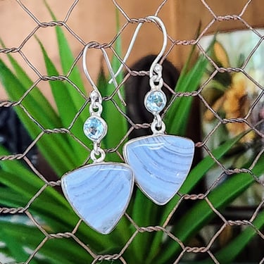 Blue Lace Agate & Topaz Earrings~Gifts for her! 