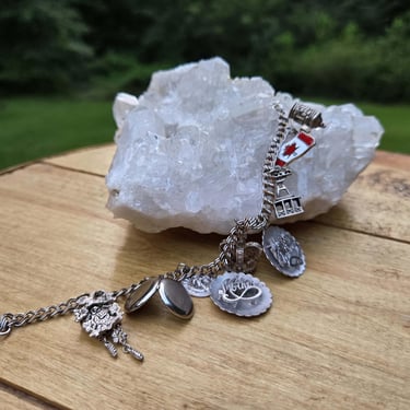 Vintage 1960-70's Sterling & 800 Silver Charm Bracelet - Beaucraft-Crea-Canada-Jamaica-Switzerland-Cuckoo Clock-Pilatus Mountain Tram-Crown 