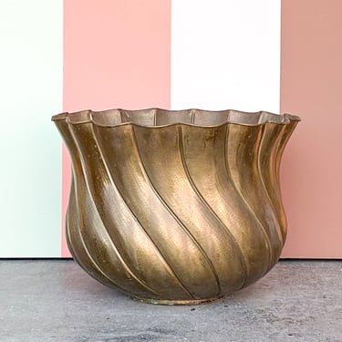 Huge Scalloped Brass Cachepot