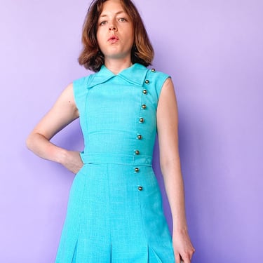 1960s Light Blue Pleated Dress, s. XS