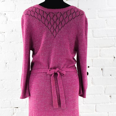 1970s Pink Acrylic Knit Dress | 70s Raspberry Knit Maxi Dress | Plain Jane Esprit | Medium 
