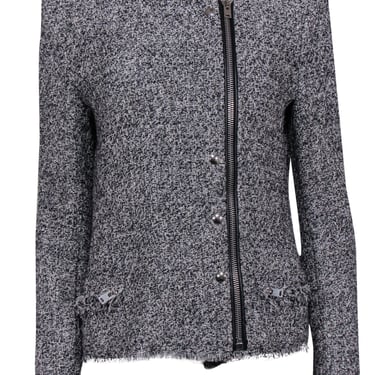 IRO - Grey & Black Woven Zip-Up Jacket w/ Frayed Trim Sz 10