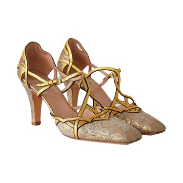 Prada Gold Embroidered Baroque Heels