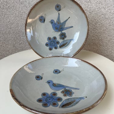 Vintage Ken Edwards Salad Plates Bowl Set 2 Blue Bird El Palomar Mexico 8.5” X 2” 