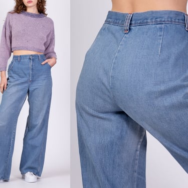 70s High Waisted Wide Leg Jeans - Extra Large, 34" | Vintage Faded Medium Wash Cotton Denim Jeans 