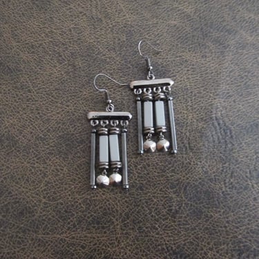 Modern chandelier earrings, hematite abstract earrings, gunmetal ethnic statement earrings, bold gray earrings, unique steampunk earrings 91 