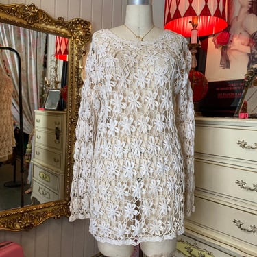 vintage 1990s crochet sweater see though daisy long sleeve pullover med y2k top 